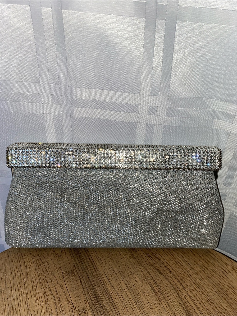 Nina Elegant Silver Glitter Rhinestone Clutch Shoulder Bag Purse